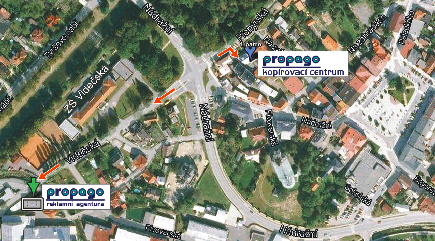 Mapa Rožnova p.R. s umístěním firmy PROPAGO